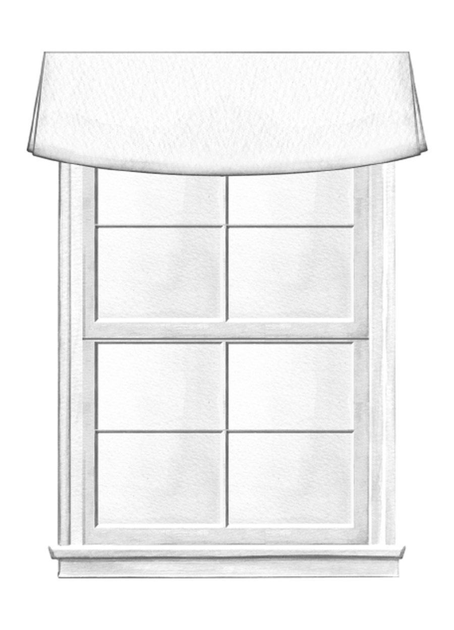Illustration of a Mavis valance above a divided-light window