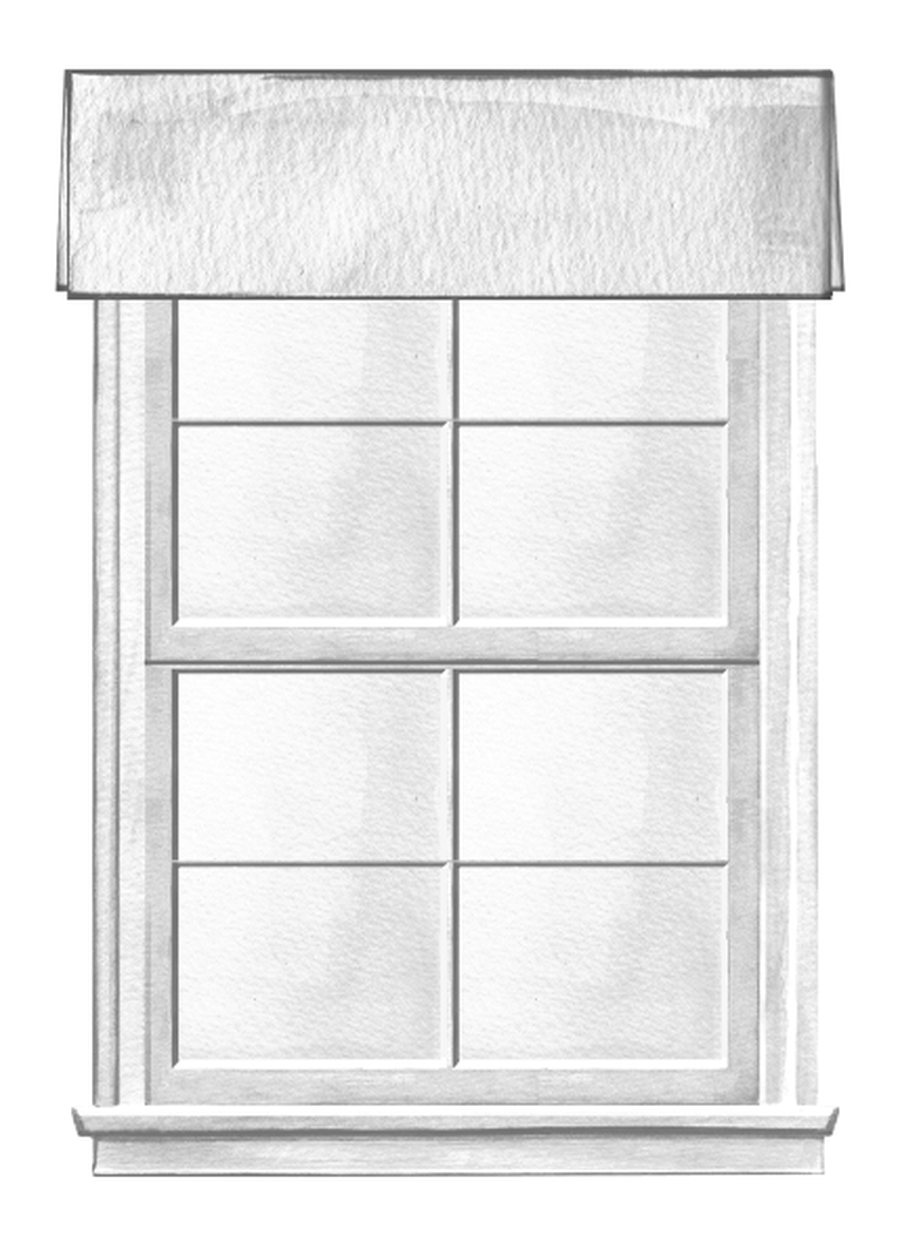 Illustration of a Sandra valance above a divided-light window